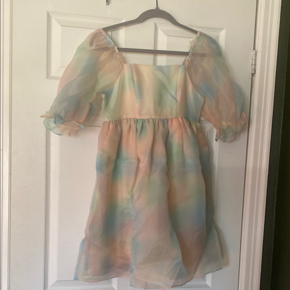 Colorful Pastel Puff Sleeve Dress